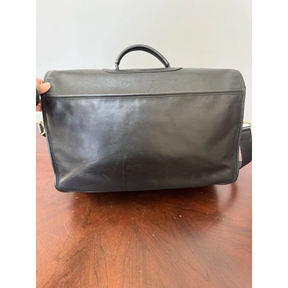 VTG COACH 0532 XL BLACK Leather Messenger Crossbody Bag BRIEFCASE Pockets Laptop